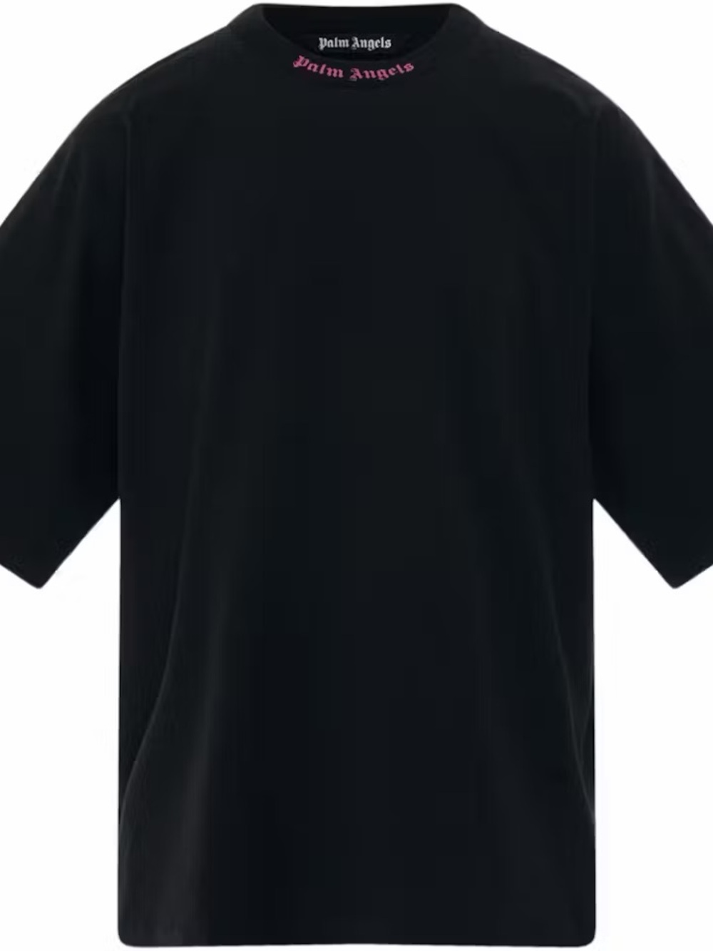 Palm Angels Black T-Shirt with Pink Neck Script